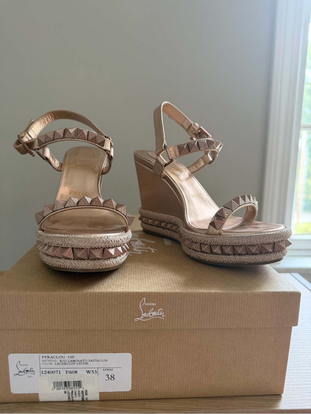 Christian Louboutin Rose Gold Studded Espadrille Wedges